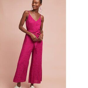 EUC Anthropologie Yoana Jumpsuit Size L Raspberry Boho Linen Blend Coastal Vaca